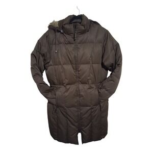 Vintage Gander Quilted Goose Down Womens size Medium Faux Fur Hooded Puffer Coat